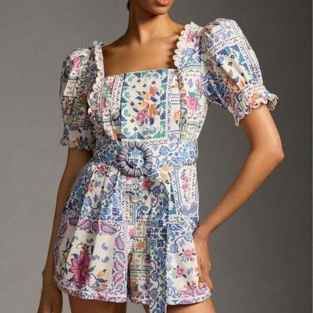 Farm Rio Romantic Bandanas Off-White Romper - XL